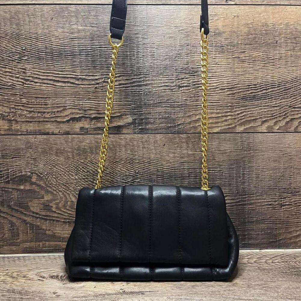 Black quilted leather crossbody bag with gold hardware - New Without Tags